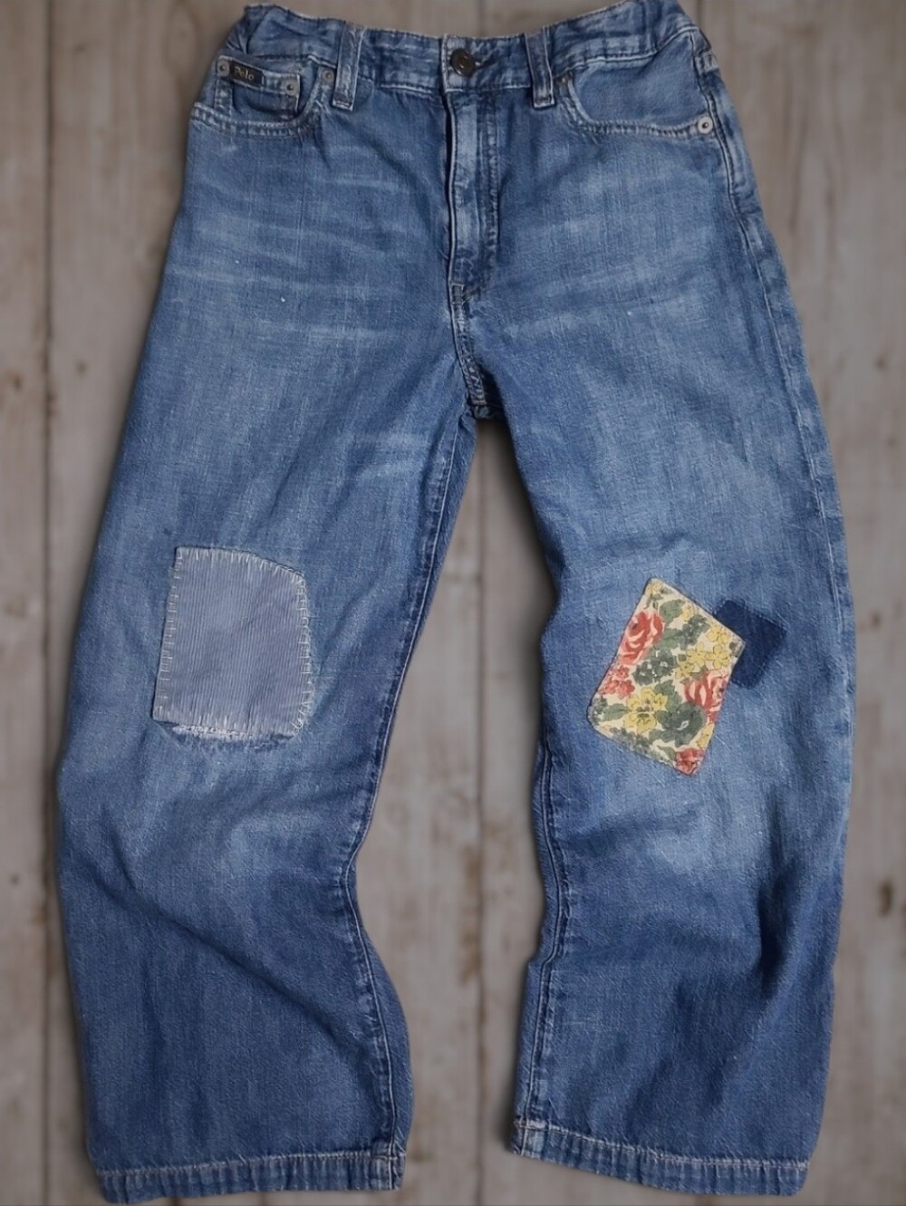 Polo Ralph Lauren Kids Patchwork Floral Paint Splatter Wide Leg Jeans 12